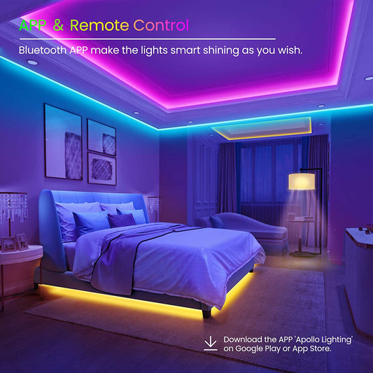 LED Strip Lights,Bluetooth LED Lights for Bedroom, Color Changing Light Strip with Music Sync, Phone Controller and IR Remote(App+Remote +Mic).