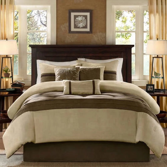 Home Palace Dakota 7-Piece Microsuede Comforter Set, Natural, Cal King