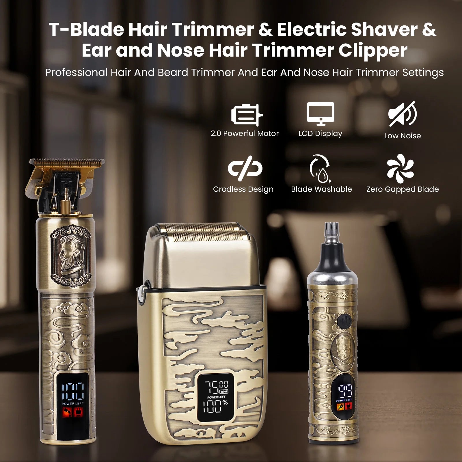 Hair Beard Trimmer Razor Shavers Grooming Kit, Electric Razor Shavers and Hair Clipper with LCD Display for Men Father Husband Birthday Gifts