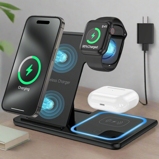 Wireless Charger, 18W Fast Iphone Charging Station for Iphone 16/15/14/13/12 /11/Pro Max/Plus, 3 in 1 Wireless Charging Stand for iWatch Series