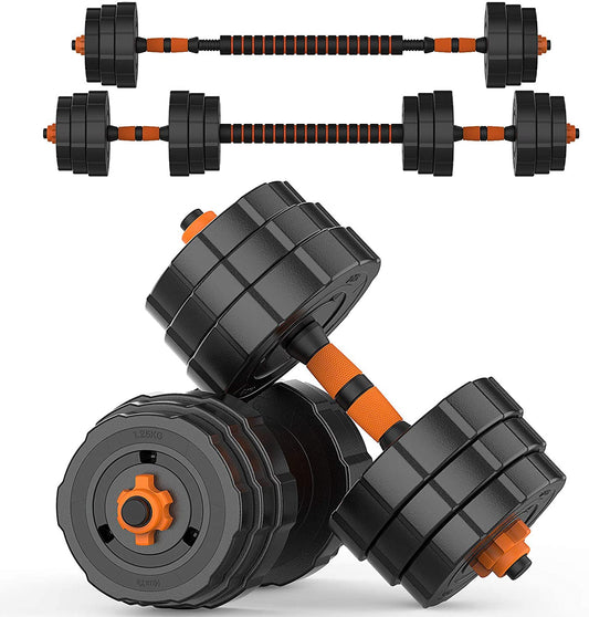 Adjustable Weights Dumbbells Set, 44Lbs 2 in 1 Weights Barbell Dumbbells Non-Slip Neoprene Hand with Connecting Rod for Adults Women Men Fitness, Home Gym Exercise Training Equipment YA018