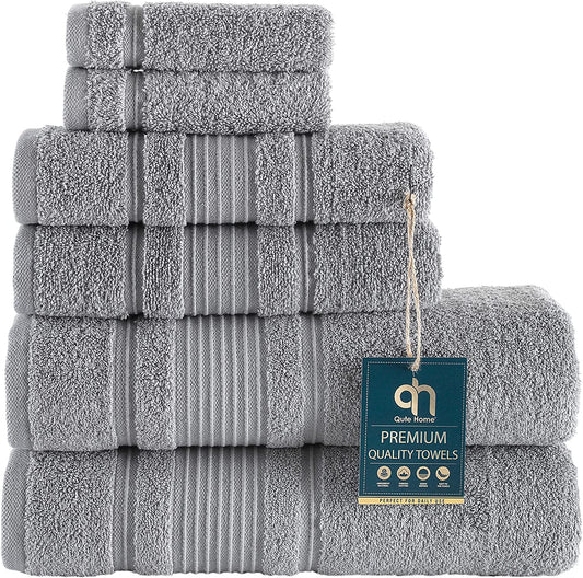 6-Piece Bath Towels Set, 100% Turkish Cotton Premium Quality Bathroom Towels, Soft and Absorbent Turkish Towels, Set Includes 2 Bath Towels, 2 Hand Towels and 2 Washcloths (Grey)