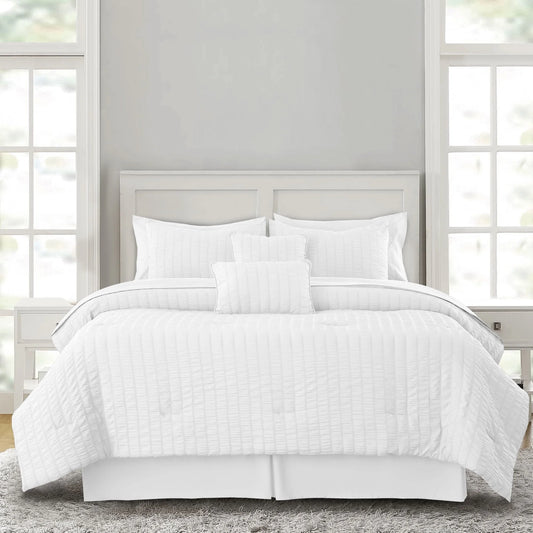 Lux Decor Collection 8 Piece White Comforter Set Twin Size - Bedding Comforter Set for All Seasons