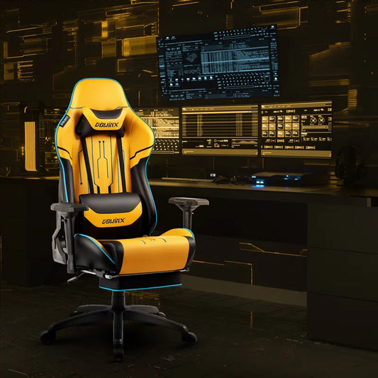 Adjustable Reclining Ergonomic Swiveling PC & Racing Game Chair with Footrest, racing style gamers chair.