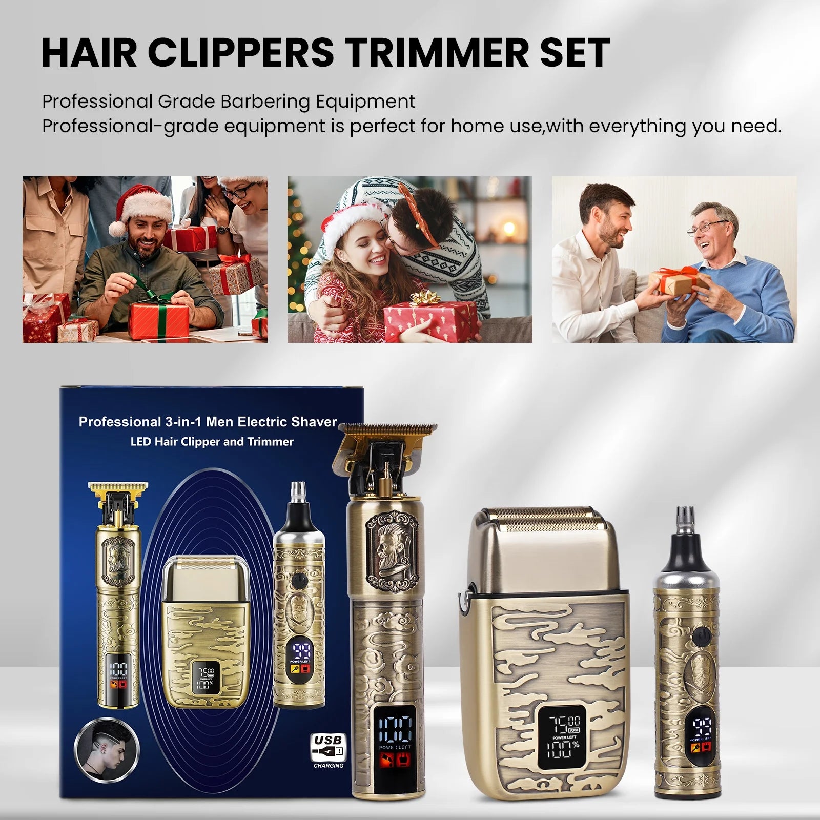 Hair Beard Trimmer Razor Shavers Grooming Kit, Electric Razor Shavers and Hair Clipper with LCD Display for Men Father Husband Birthday Gifts