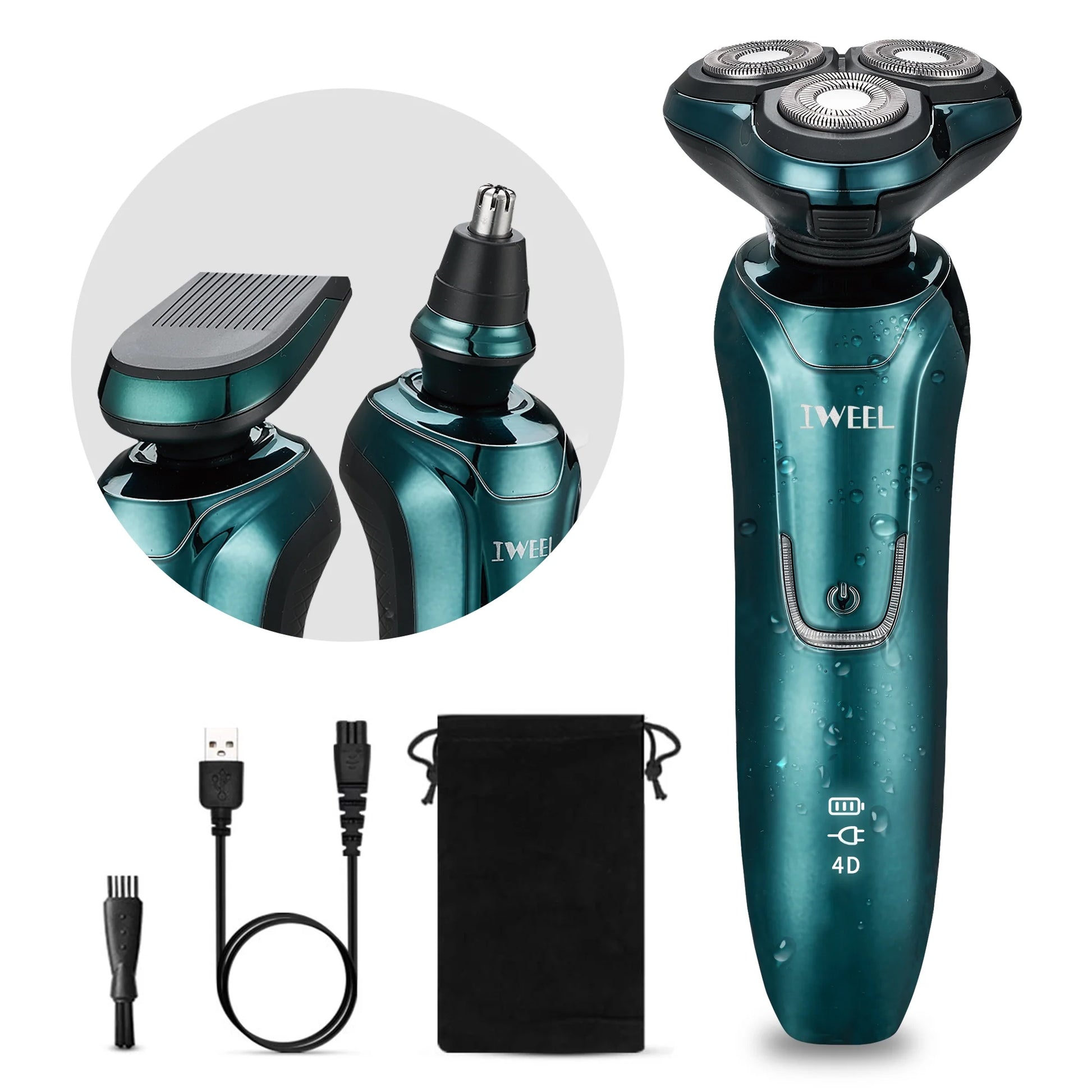 Electric Shavers for Men-Cordless Wet＆Dry Use 3 in 1 Nose Sideburn Trimmer Electric Rotary Razor Rechargeable Shaving Kit Waterproof IPX7