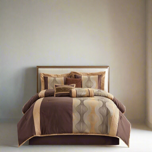 Kath 7 Piece Luxury Contemporary Comforter Set, Brown, King