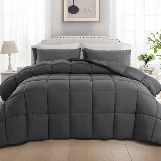 All Season Comforter Set Queen Size, Cooling down Alternative Comforter with Corner Tabs, Soft Luxury Hotel Bedding Comforter, Winter Warm, Gray