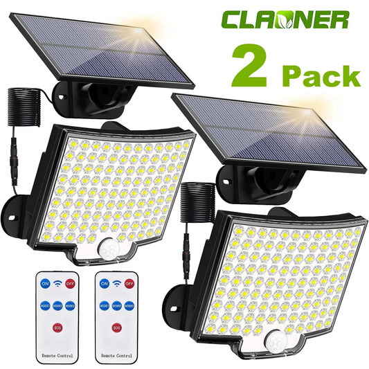 Solar Lights Outdoor, 106 LED Solar Motion Sensor Flood Lights with Remote, IP65 Waterproof Solar Powered Security Spot Lights 4 Modes, 2 Pack