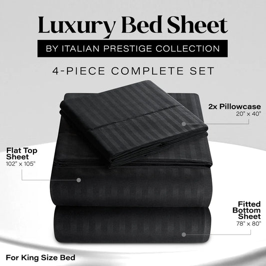 Bedding Set with Flat Sheet, Fitted Bed Sheet & Pillowcases, King Black