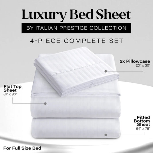 Bedding Set with Flat Sheet, Fitted Bed Sheet & Pillowcases, Full White