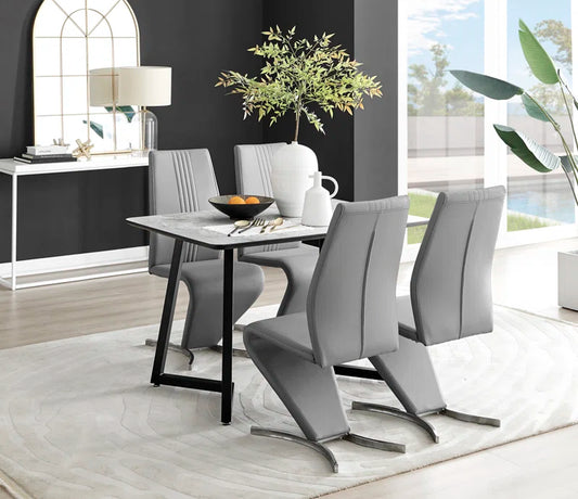 Carzon Marble Effect Melamine Dining Table and Chairs - Luxury Velvet Dining Chairs