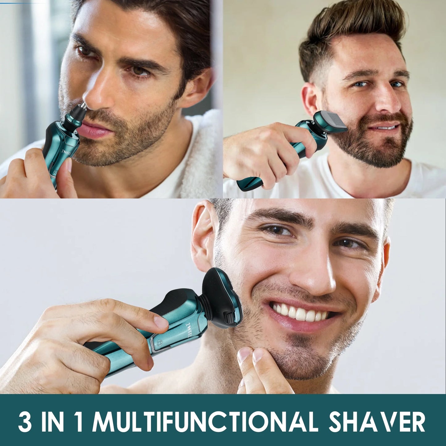 Electric Shavers for Men-Cordless Wet＆Dry Use 3 in 1 Nose Sideburn Trimmer Electric Rotary Razor Rechargeable Shaving Kit Waterproof IPX7